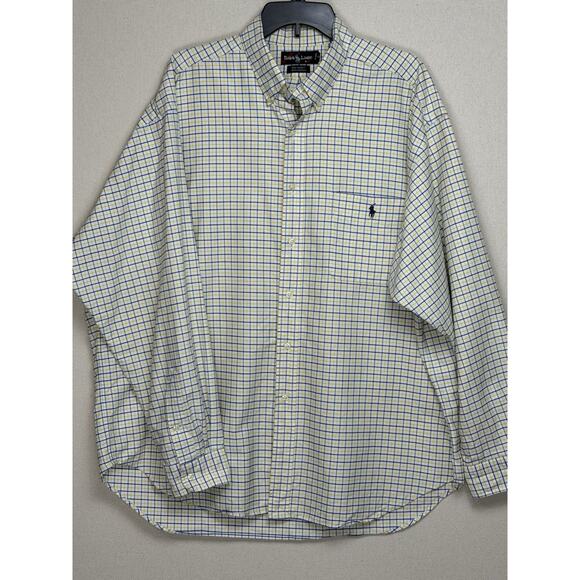 Ralph Lauren “Big Shirt” Men’s Sz XL Yellow Blue Plaid Button Down Long Sleeve - Picture 1 of 8